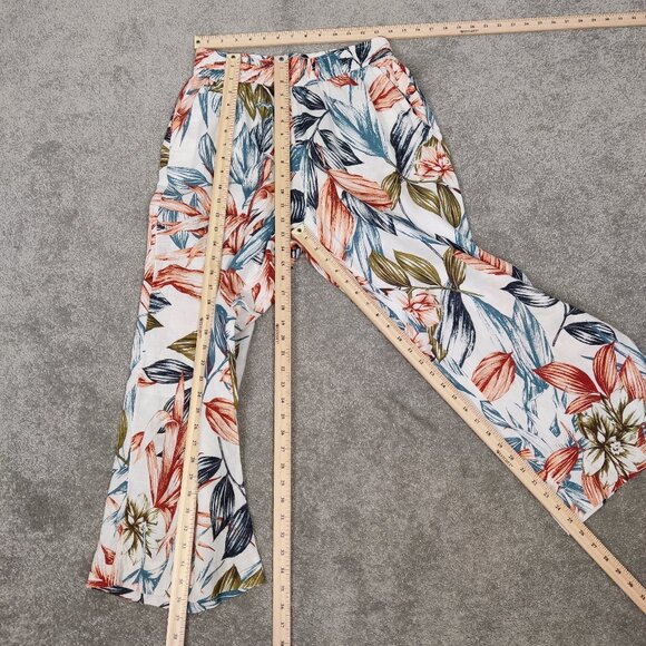 C&C California Women's Pants Size M Linen Cream Tropical Wide Leg Boho Bohemian - Picture 6 of 10